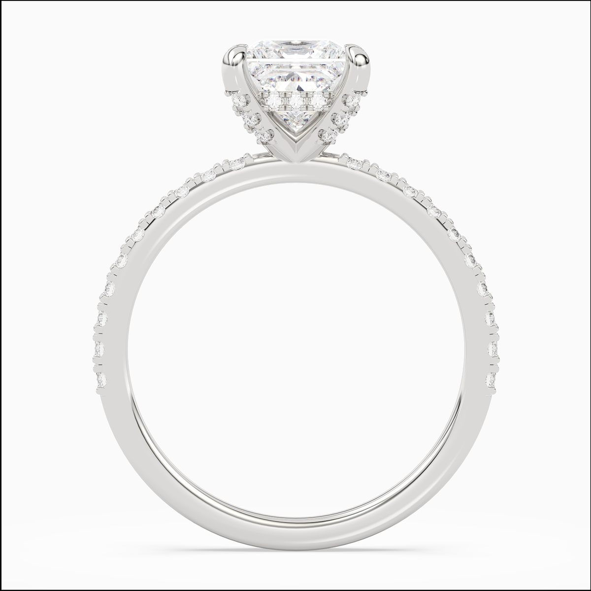 Princess Hidden Halo Accent Pavé in 18K White Gold top angle