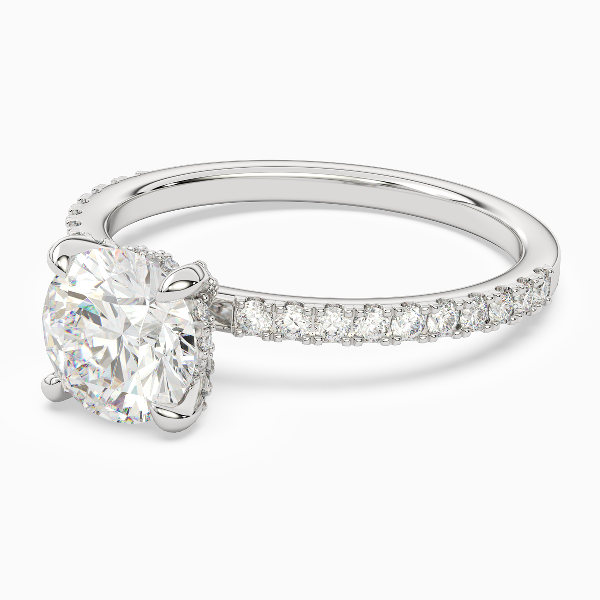 Round Hidden Halo Accent Pavé in 14K White Gold top angle