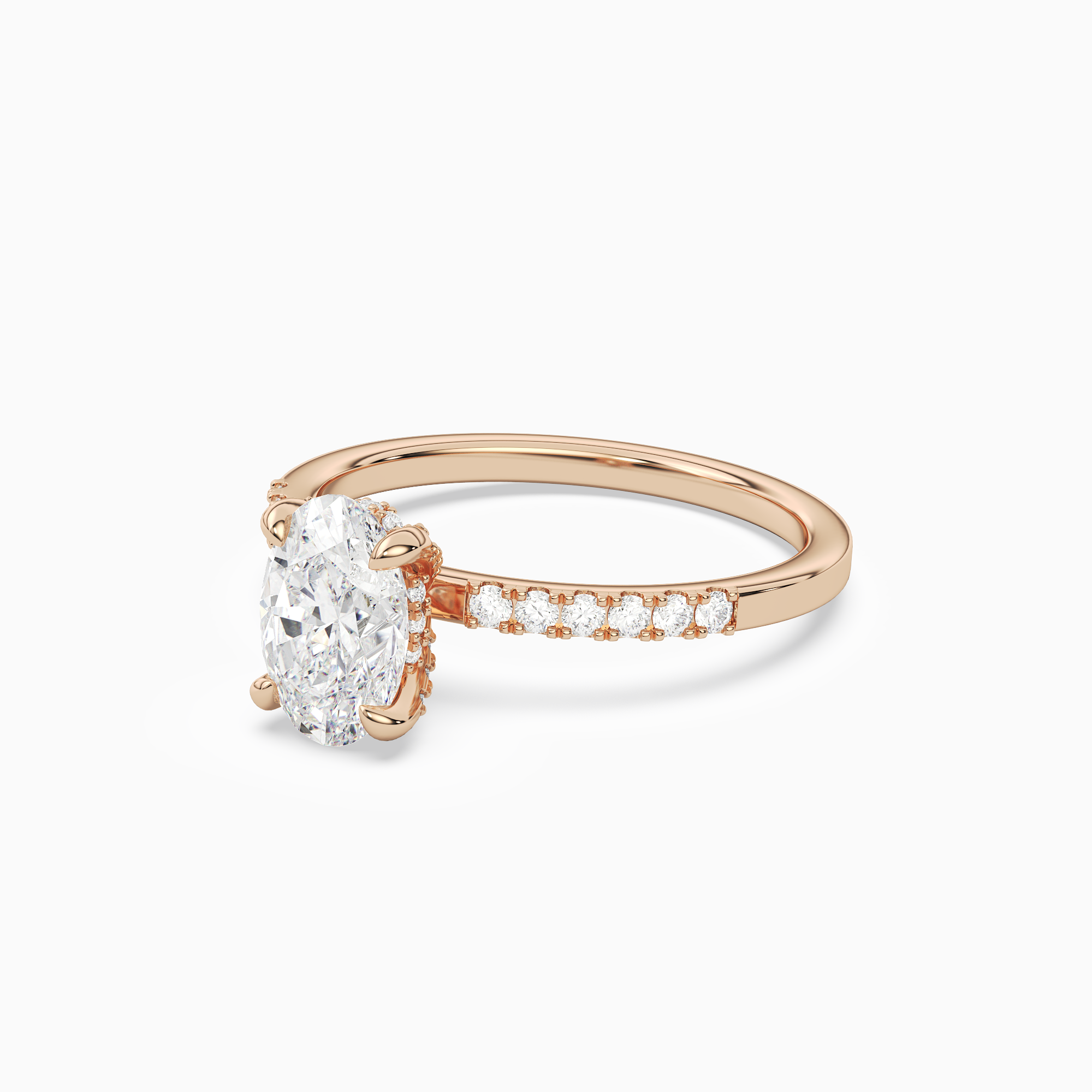 Oval Hidden Halo Accent Petite Pavé in 14K Rose Gold top angle