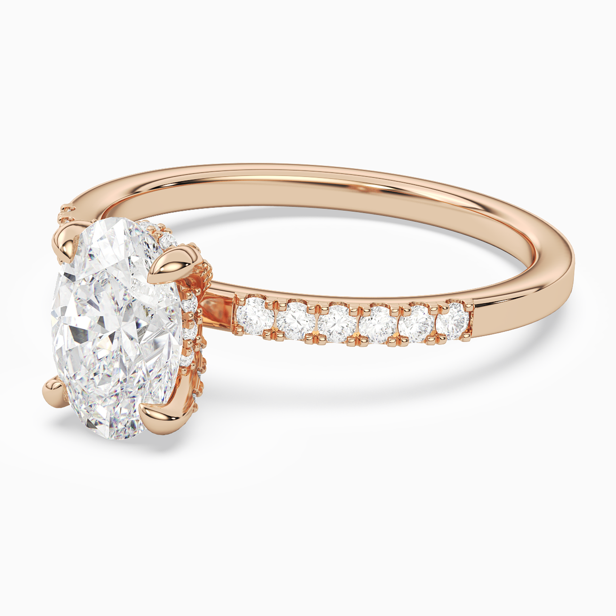 Oval Hidden Halo Accent Petite Pavé in 14K Rose Gold top angle
