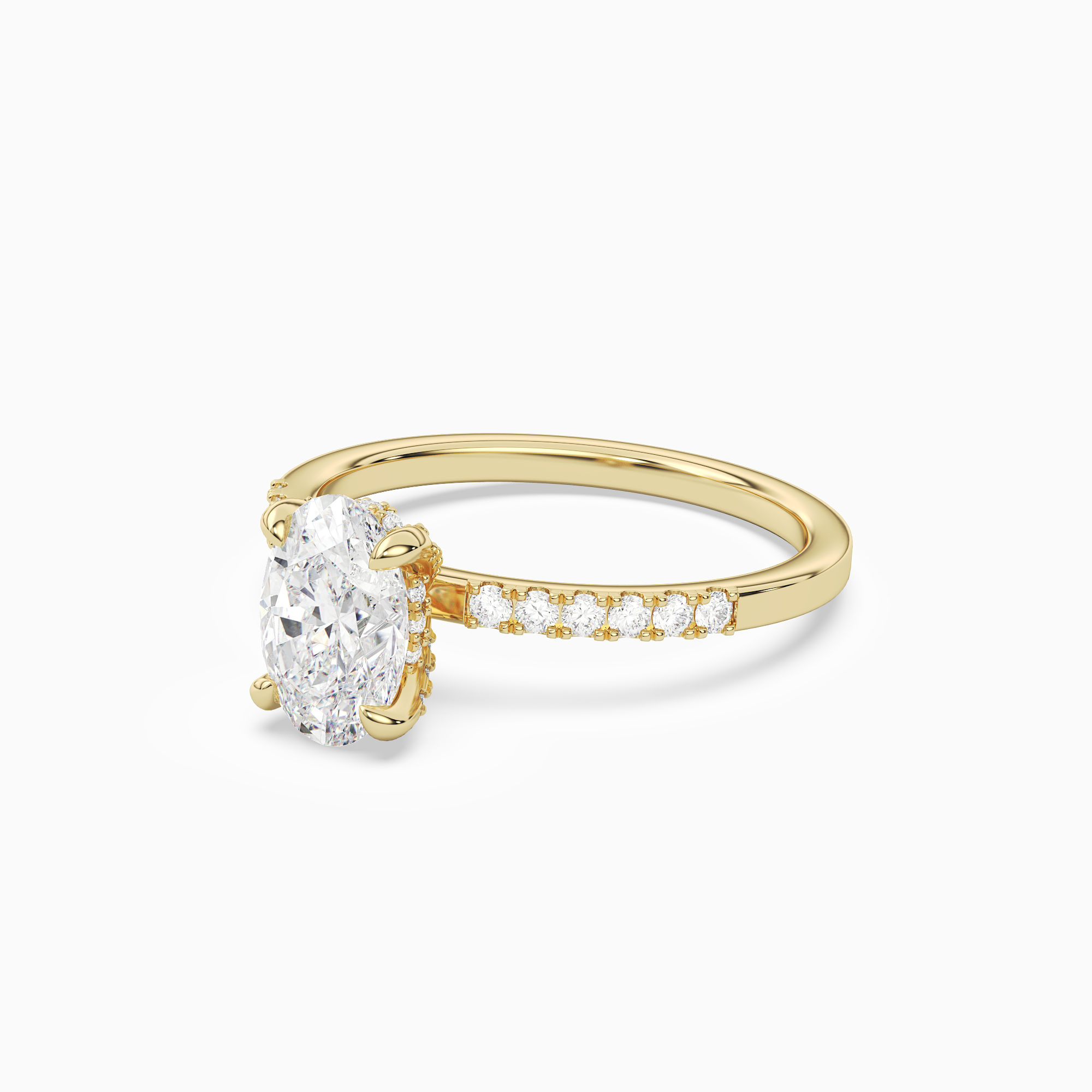 Oval Hidden Halo Accent Petite Pavé in 14K Yellow Gold top angle