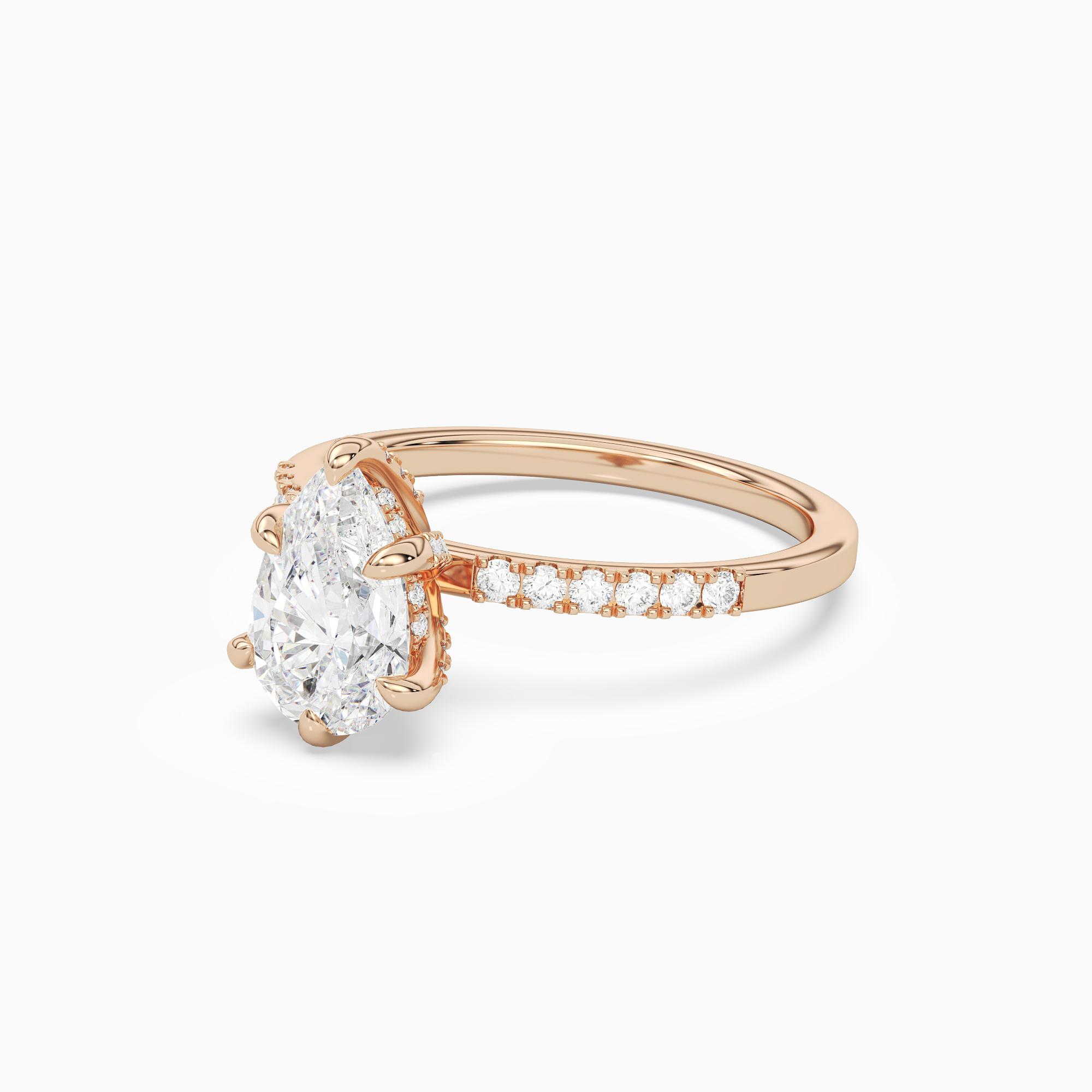 Pear Hidden Halo Accent Petite Pavé in 14K Rose Gold top angle