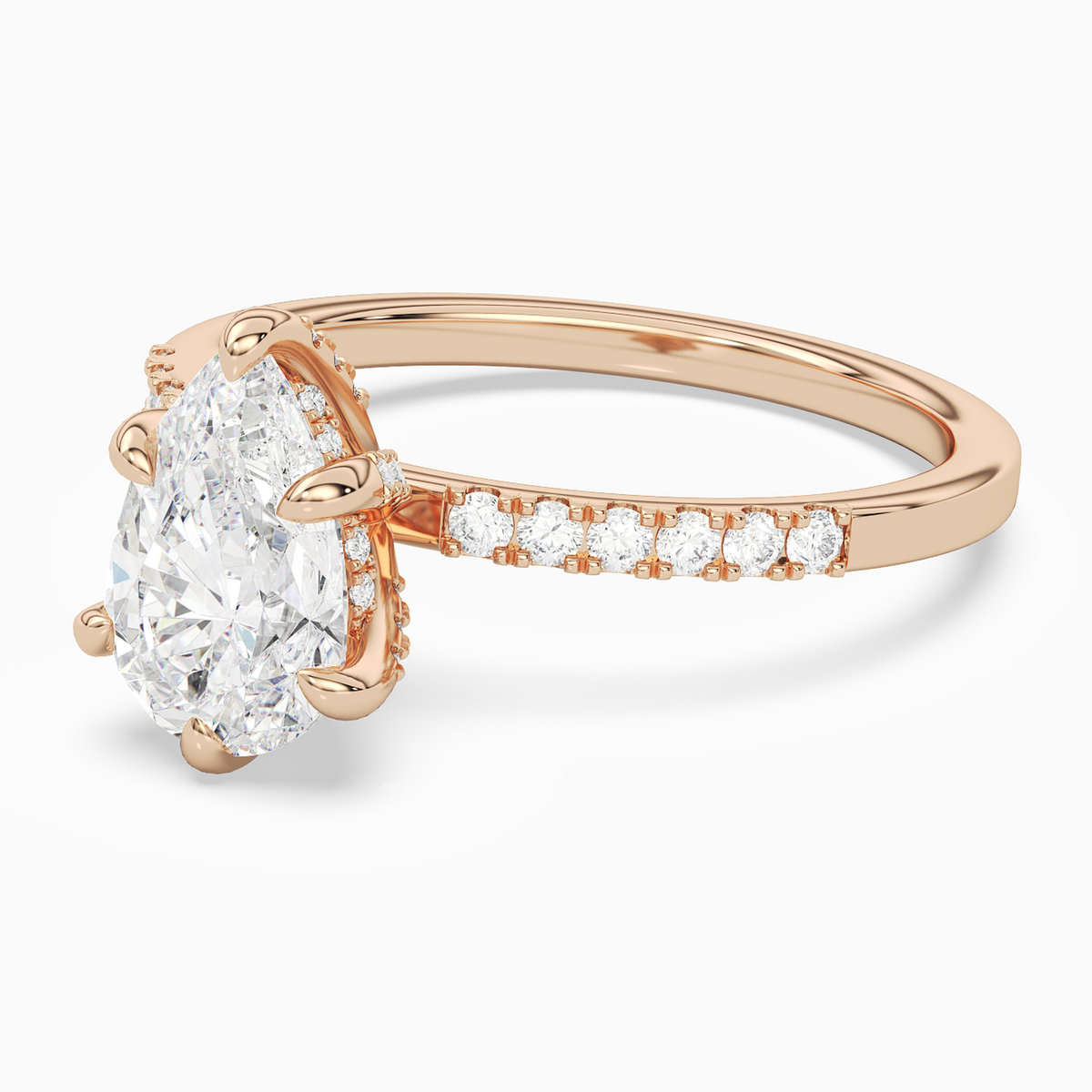 Pear Hidden Halo Accent Petite Pavé in 14K Rose Gold top angle