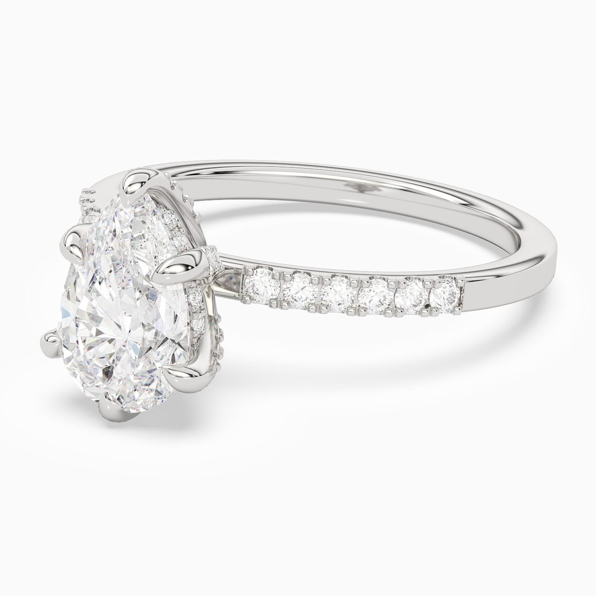 Pear Hidden Halo Accent Petite Pavé in 14K White Gold top angle
