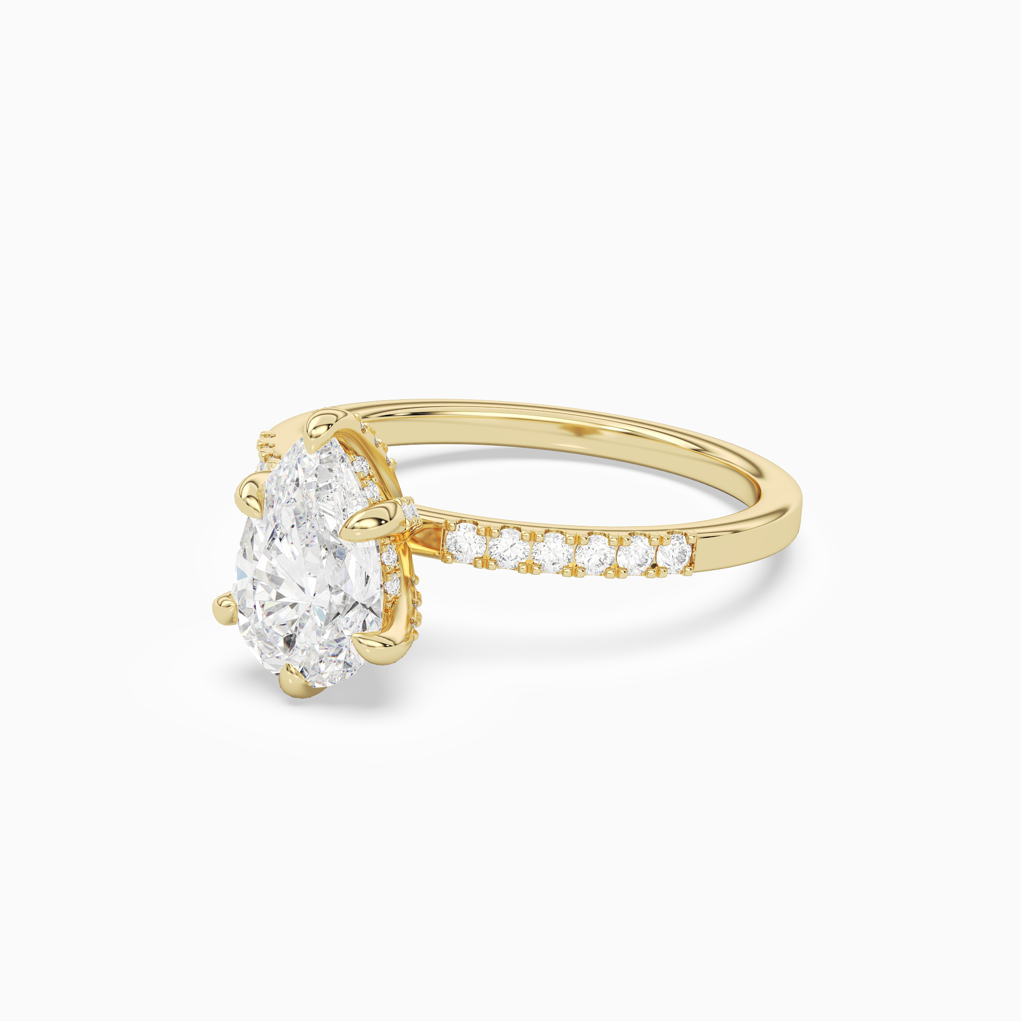 Pear Hidden Halo Accent Petite Pavé in 14K Yellow Gold top angle