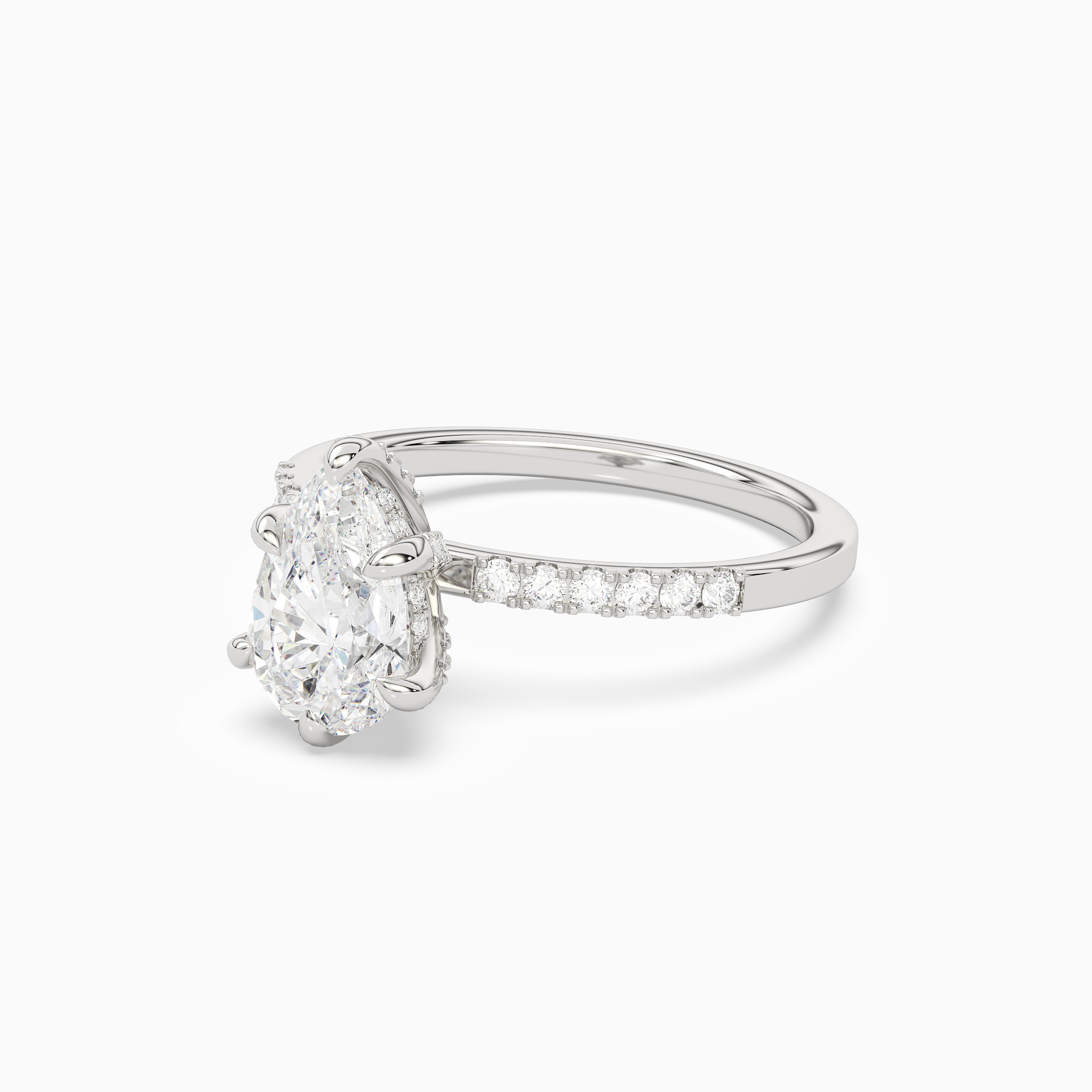 Pear Hidden Halo Accent Petite Pavé in Platinum top angle