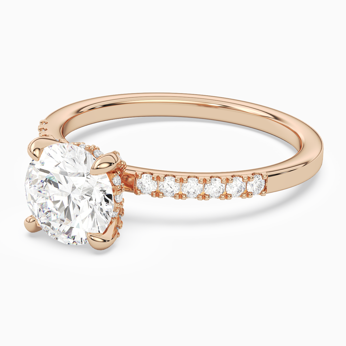 Round Hidden Halo Accent Petite Pavé in 14K Rose Gold top angle