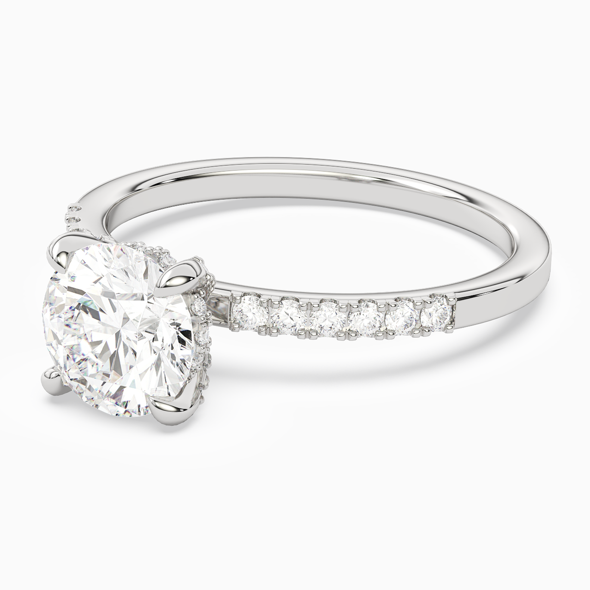 Round Hidden Halo Accent Petite Pavé in 14K White Gold top angle