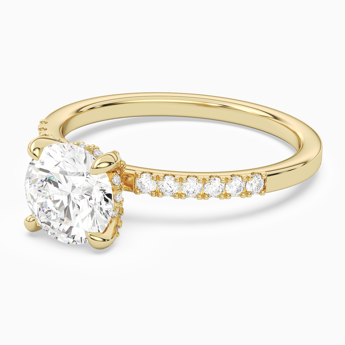 Round Hidden Halo Accent Petite Pavé in 18K Yellow Gold top angle