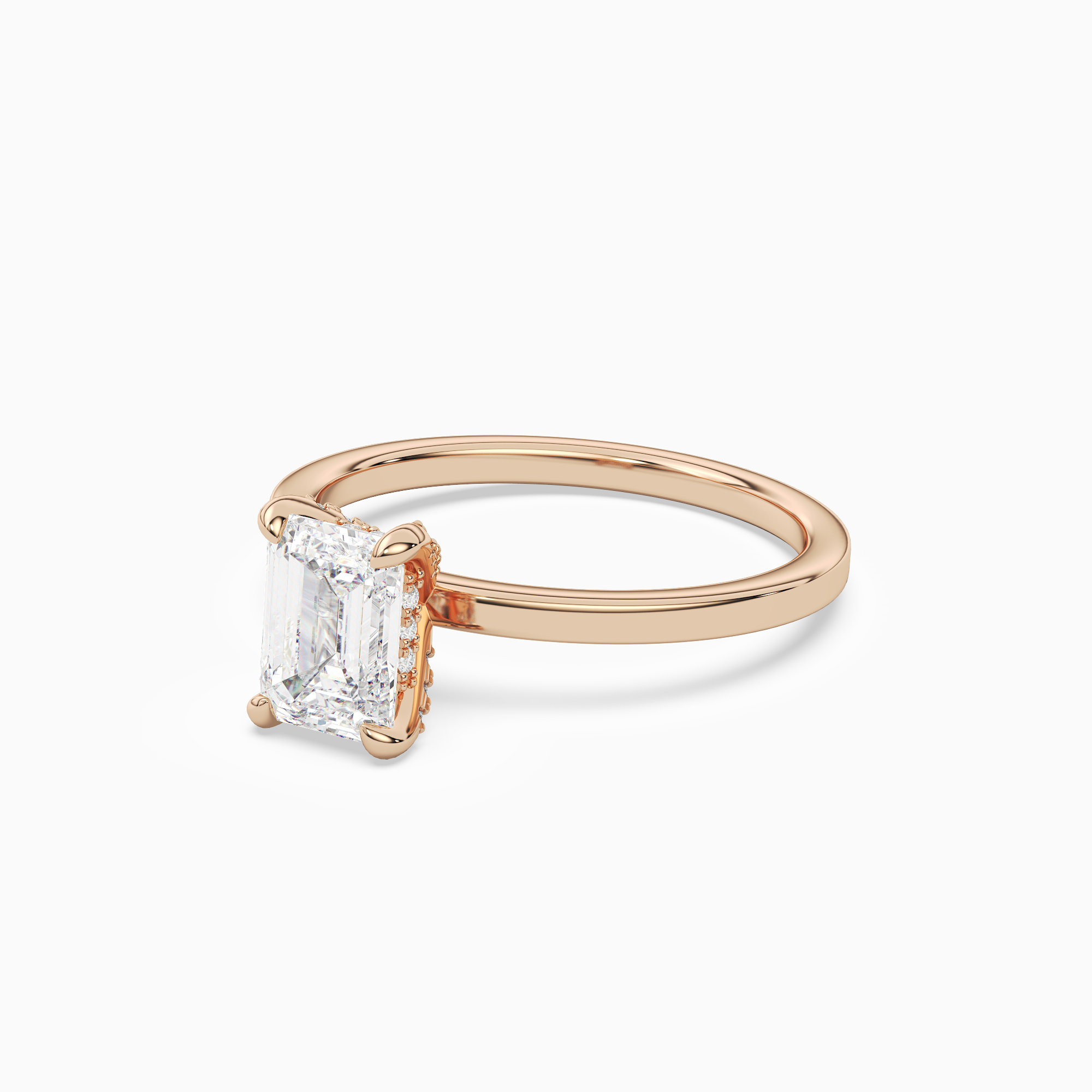 Emerald Hidden Halo Accent Plain in 14K Rose Gold top angle