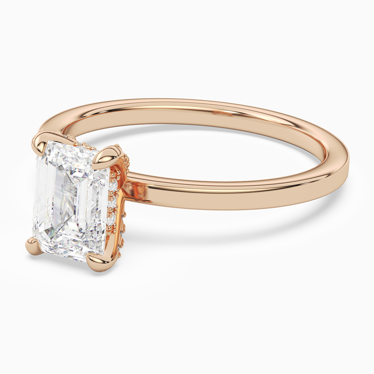 Emerald Hidden Halo Accent Plain in 14K Rose Gold top angle