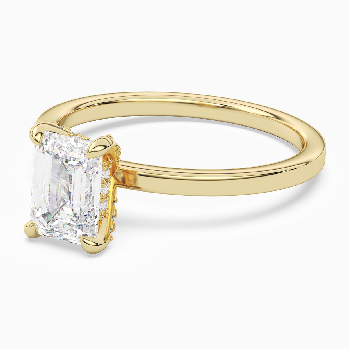 Emerald Hidden Halo Accent Plain in 18K Yellow Gold top angle