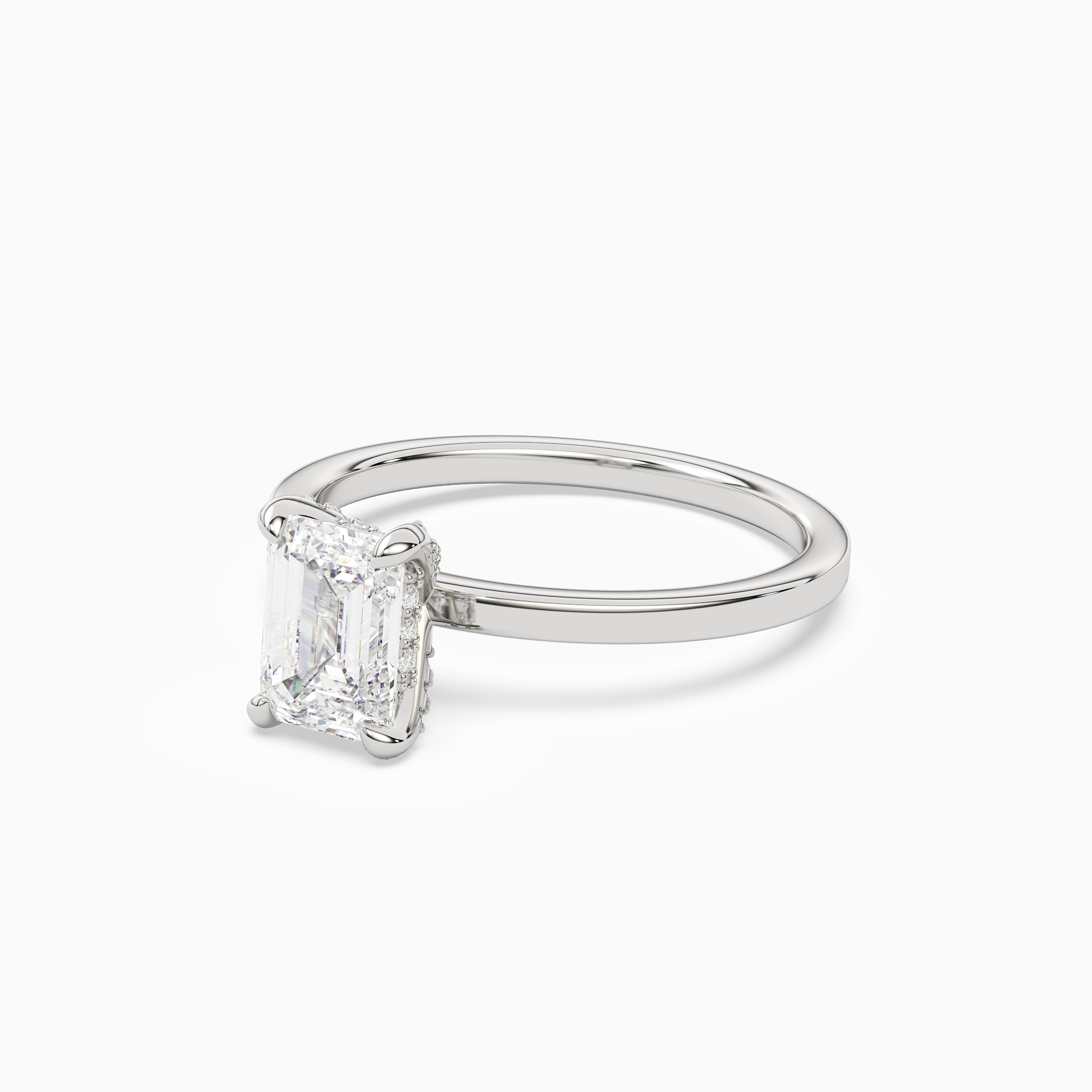 Emerald Hidden Halo Accent Plain in Platinum top angle