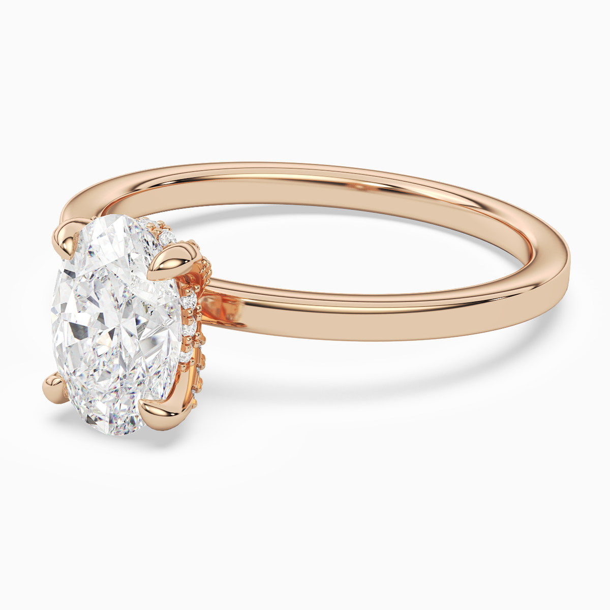 Oval Hidden Halo Accent Plain in 14K Rose Gold top angle