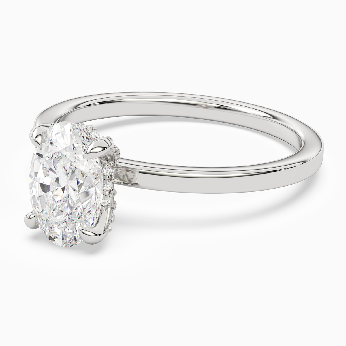 Oval Hidden Halo Accent Plain in 14K White Gold top angle