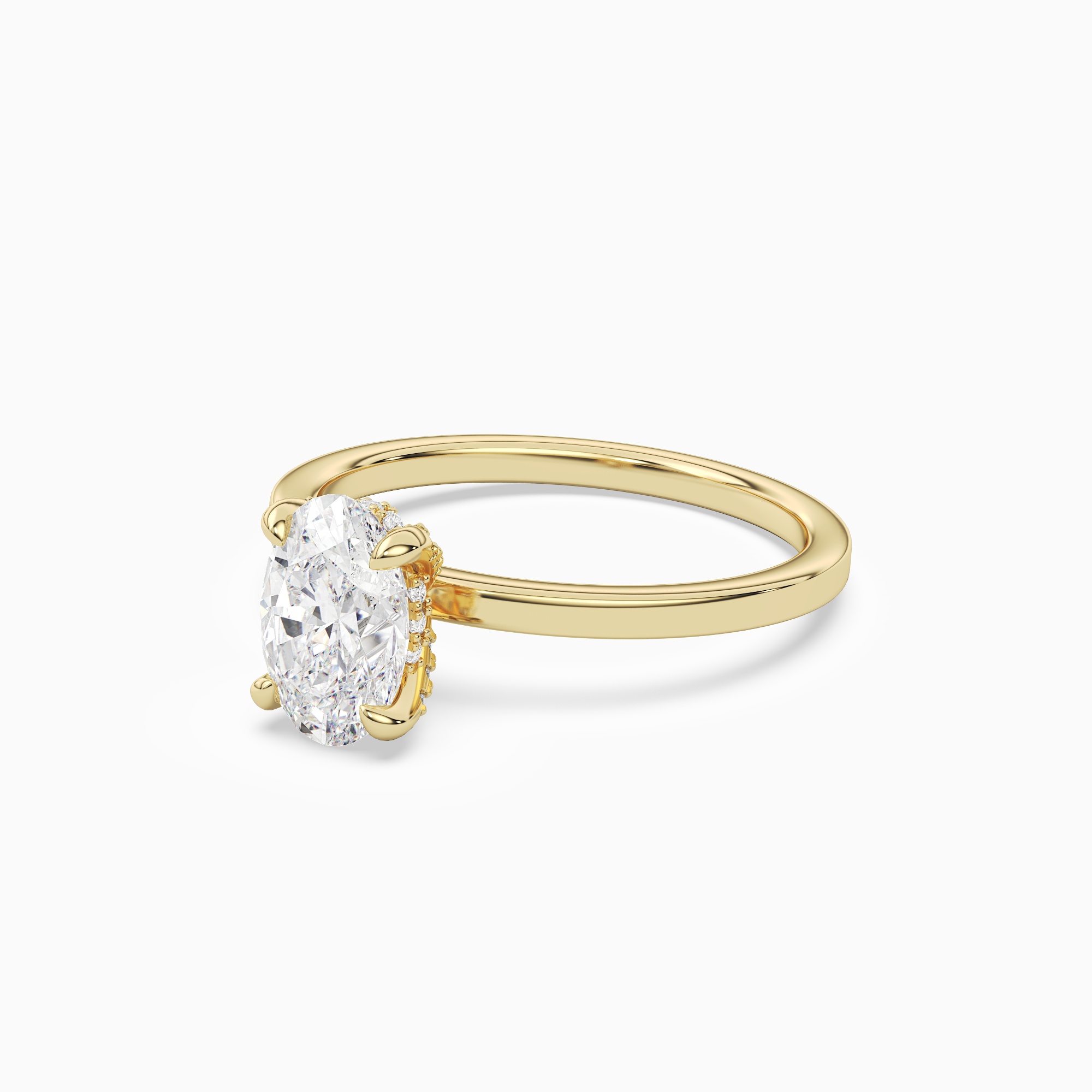 Oval Hidden Halo Accent Plain in 18K Yellow Gold top angle