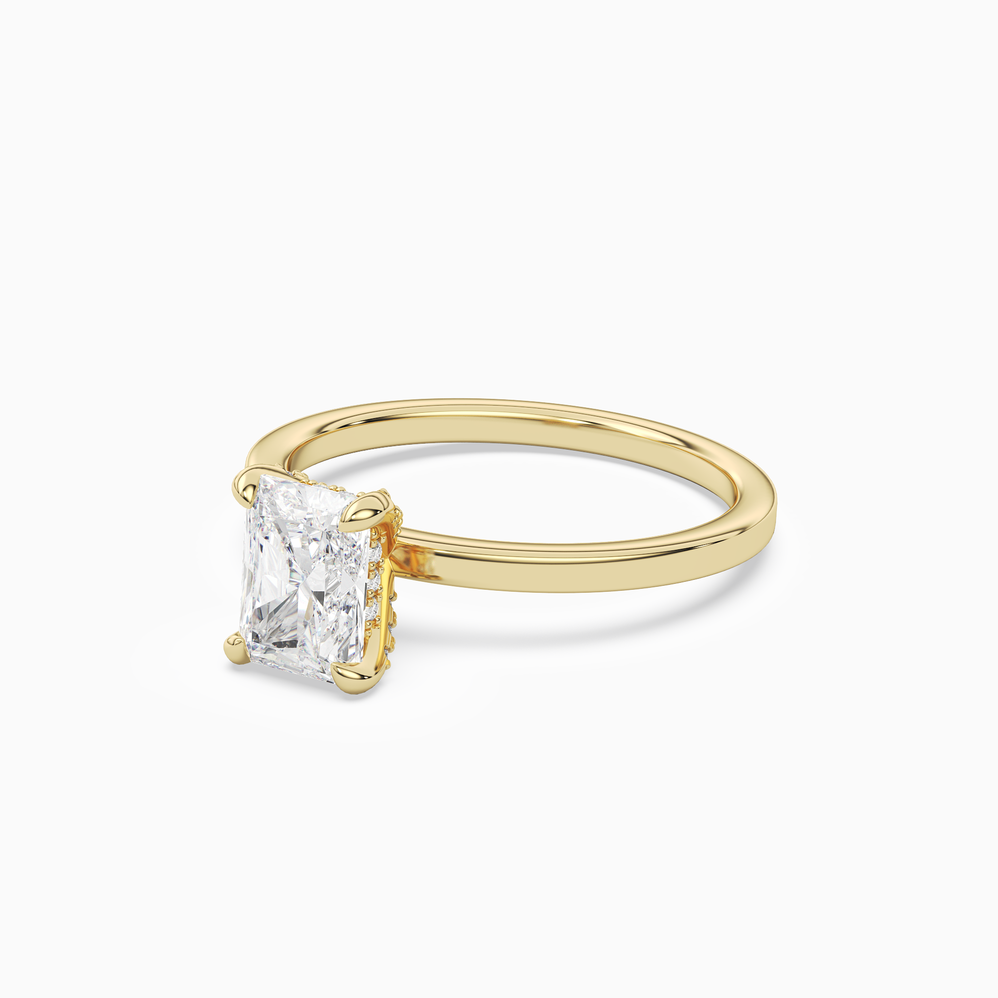 Radiant Hidden Halo Accent Plain in 14K Yellow Gold top angle