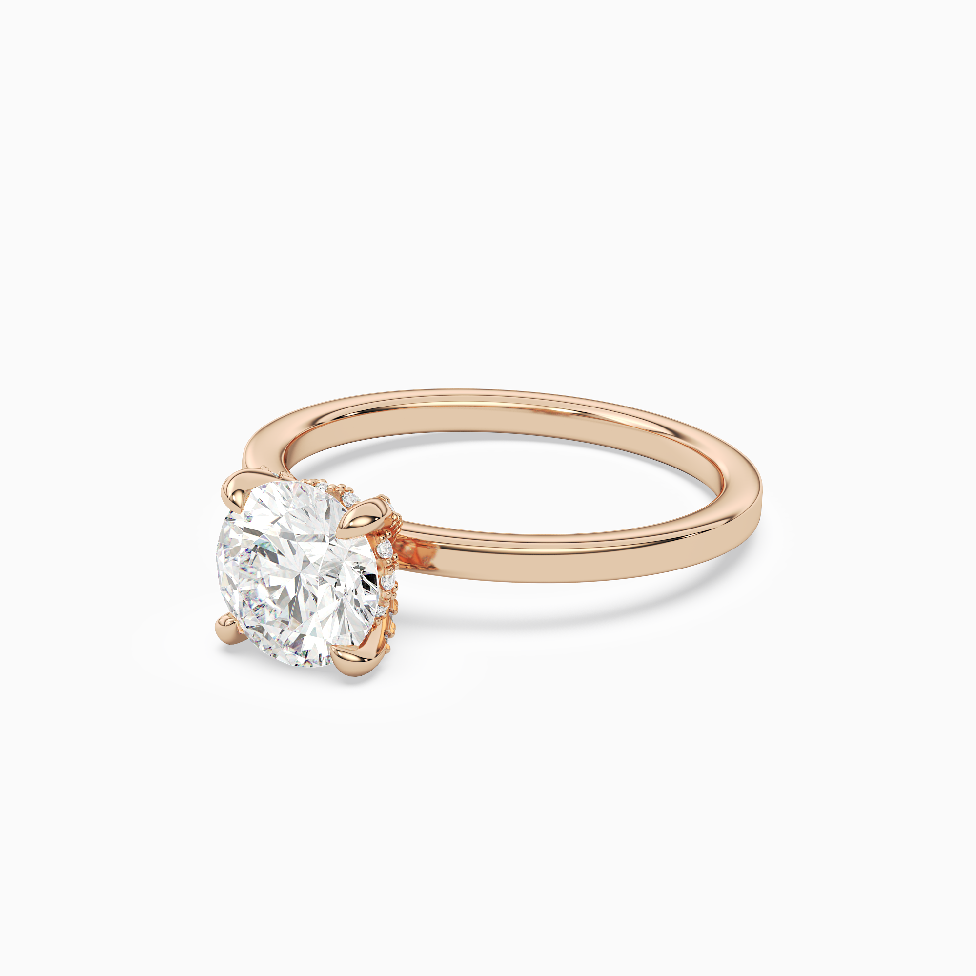 Round Hidden Halo Accent Plain in 14K Rose Gold top angle