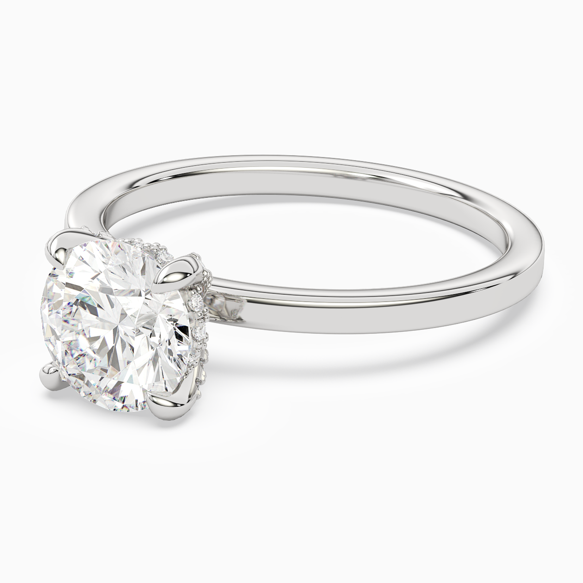 Round Hidden Halo Accent Plain in 14K White Gold top angle