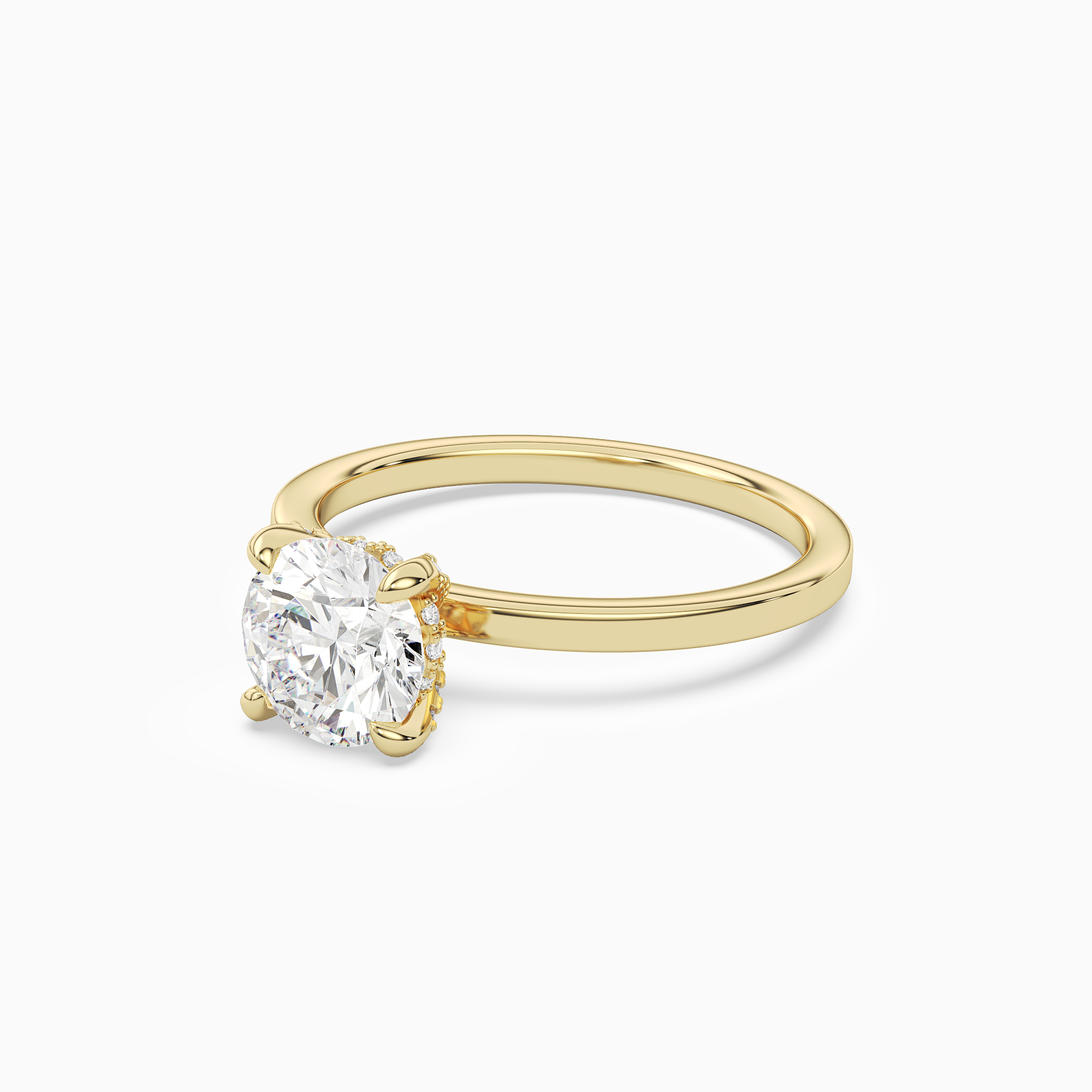 Round Hidden Halo Accent Plain in 14K Yellow Gold top angle