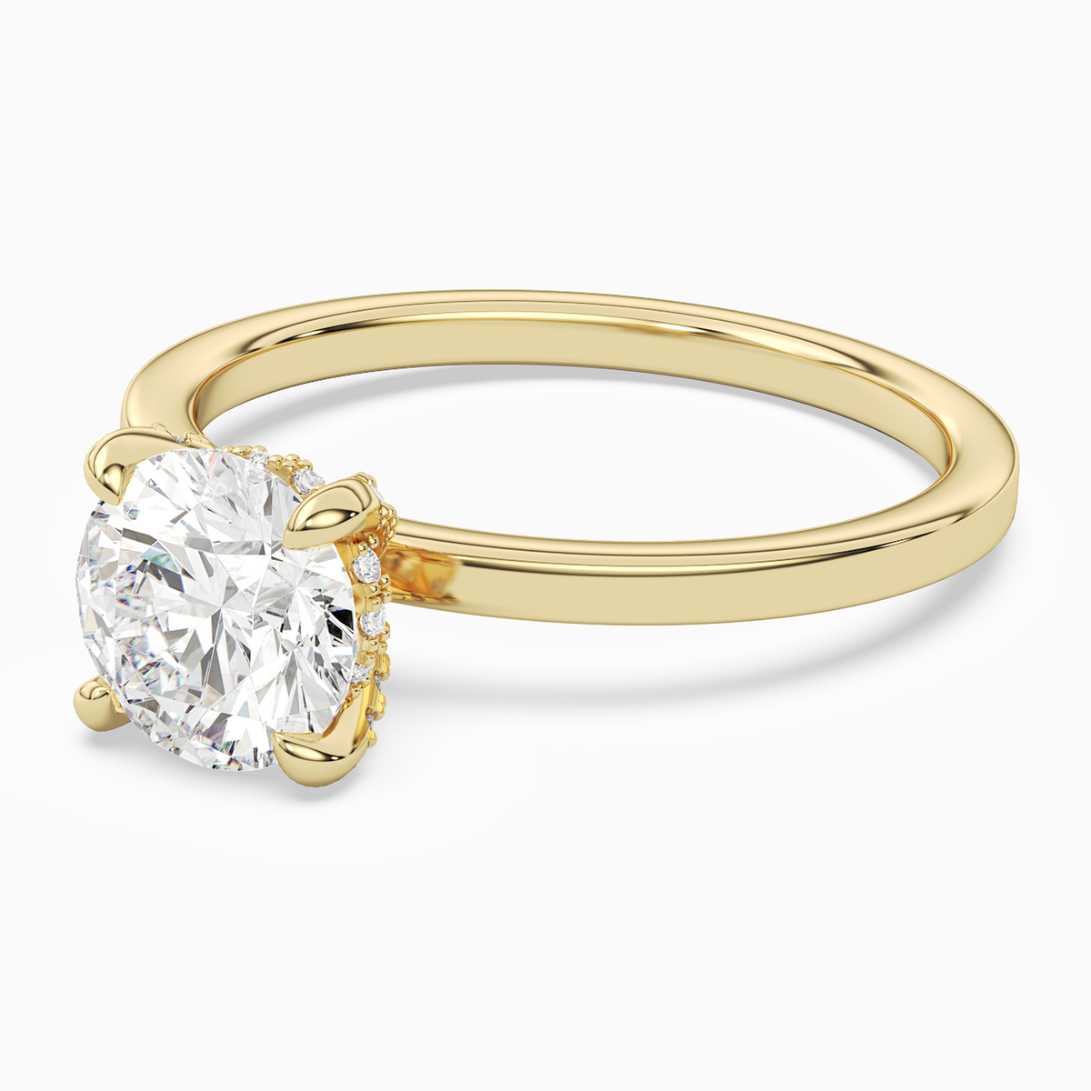 Round Hidden Halo Accent Plain in 18K Yellow Gold top angle