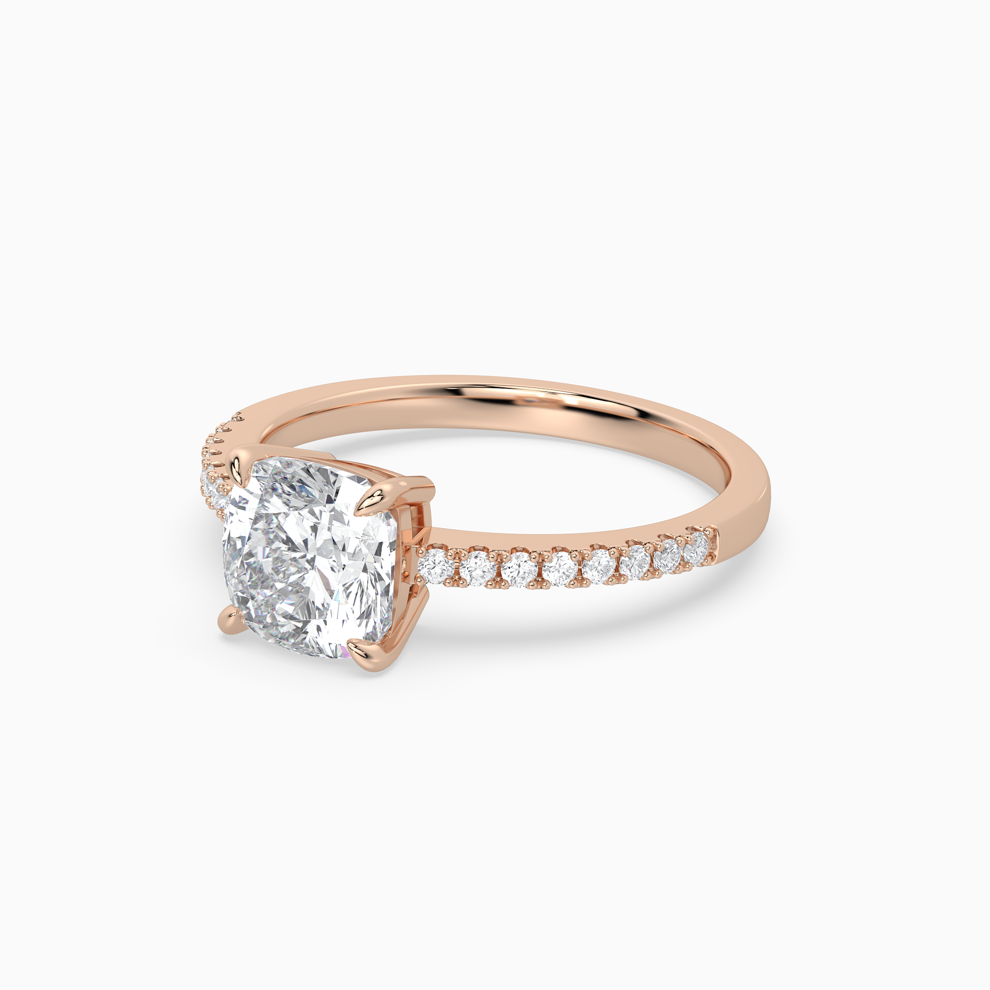 Cushion Classic Basket Pavé Solitaire in 14K Rose Gold top angle