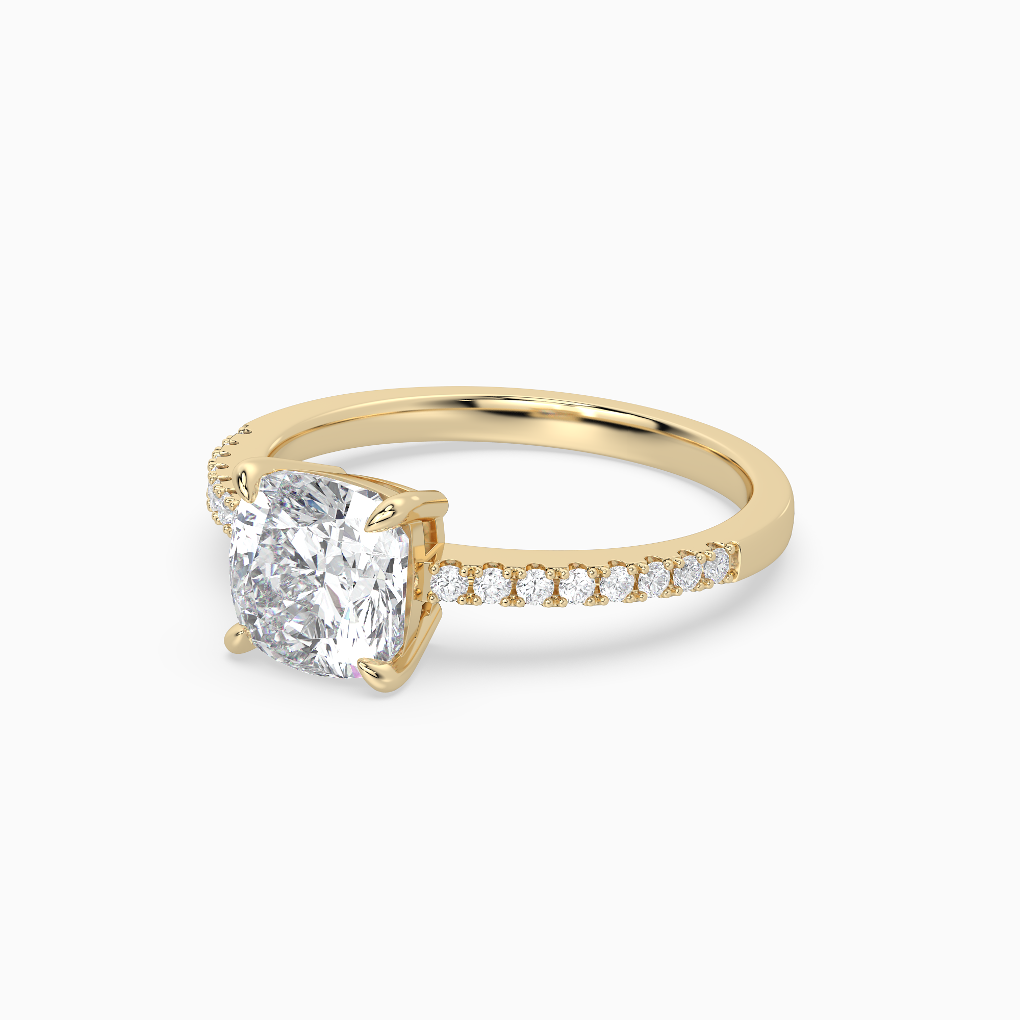 Cushion Classic Basket Pavé Solitaire in 14K Yellow Gold top angle