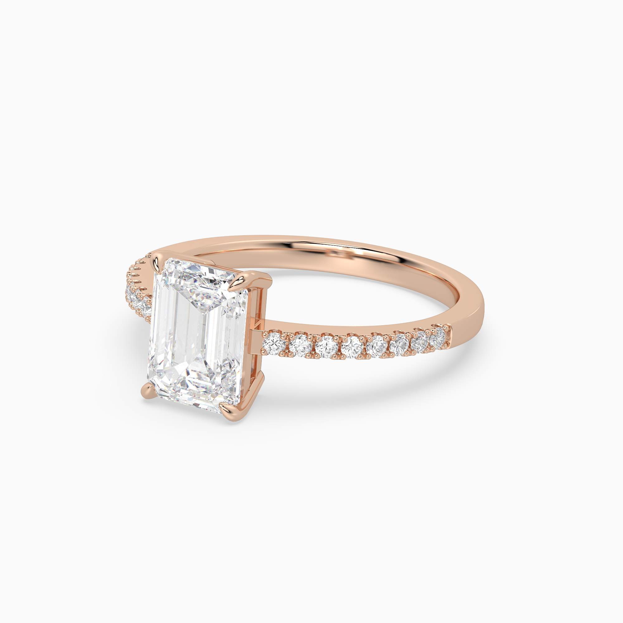 Emerald Classic Basket Pavé Solitaire in 14K Rose Gold top angle