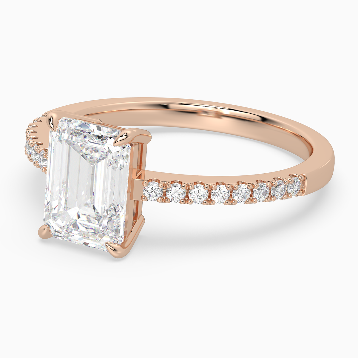 Emerald Classic Basket Pavé Solitaire in 14K Rose Gold top angle