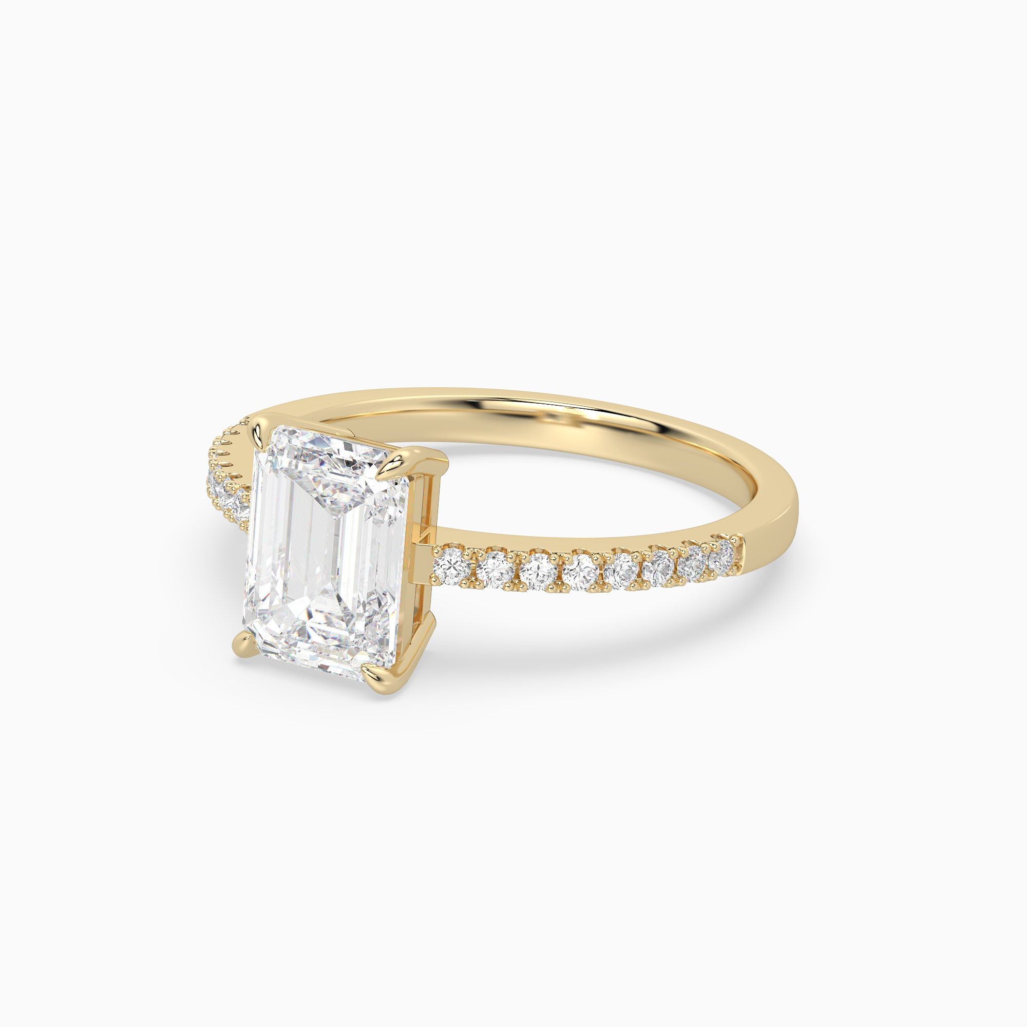 Emerald Classic Basket Pavé Solitaire in 14K Yellow Gold top angle