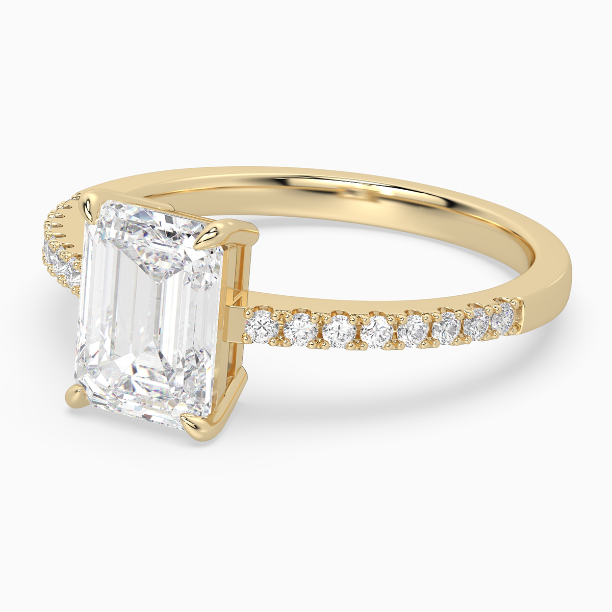 Emerald Classic Basket Pavé Solitaire in 14K Yellow Gold top angle