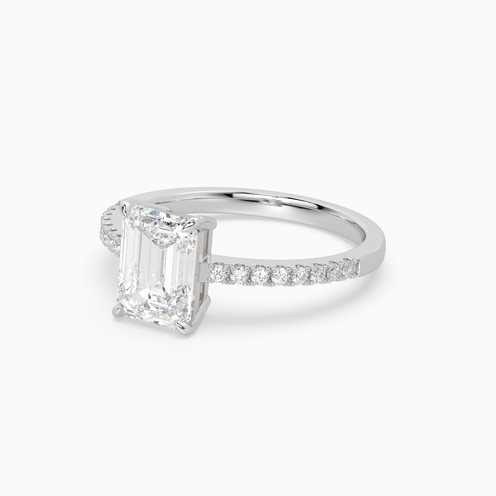 Emerald Classic Basket Pavé Solitaire in 18K White Gold top angle