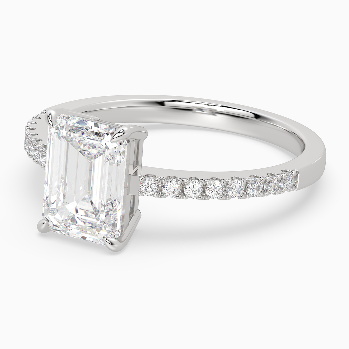 Emerald Classic Basket Pavé Solitaire in Platinum top angle