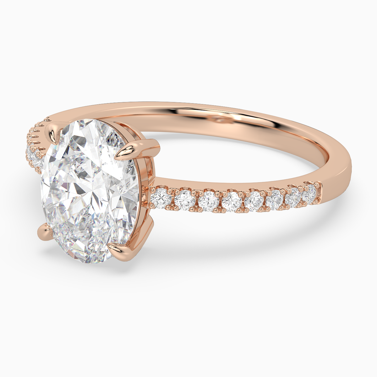 Oval Classic Basket Pavé Solitaire in 14K Rose Gold top angle