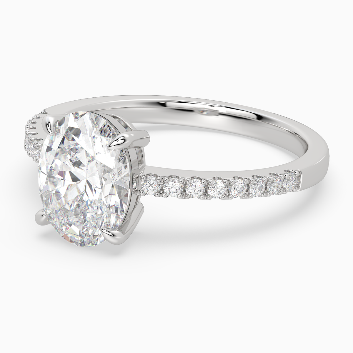Oval Classic Basket Pavé Solitaire in 14K White Gold top angle