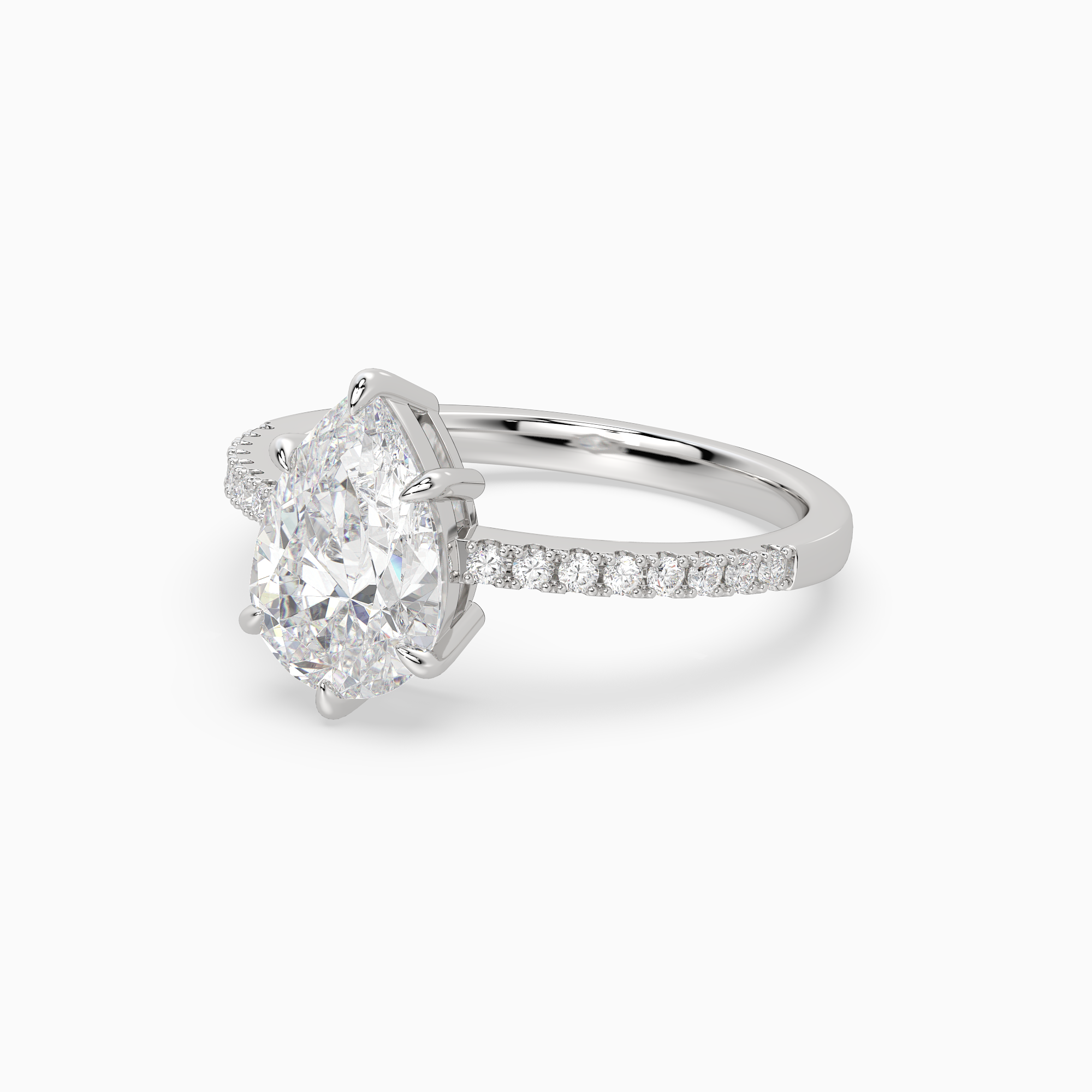 Pear Classic Basket Pavé Solitaire in 18K White Gold top angle