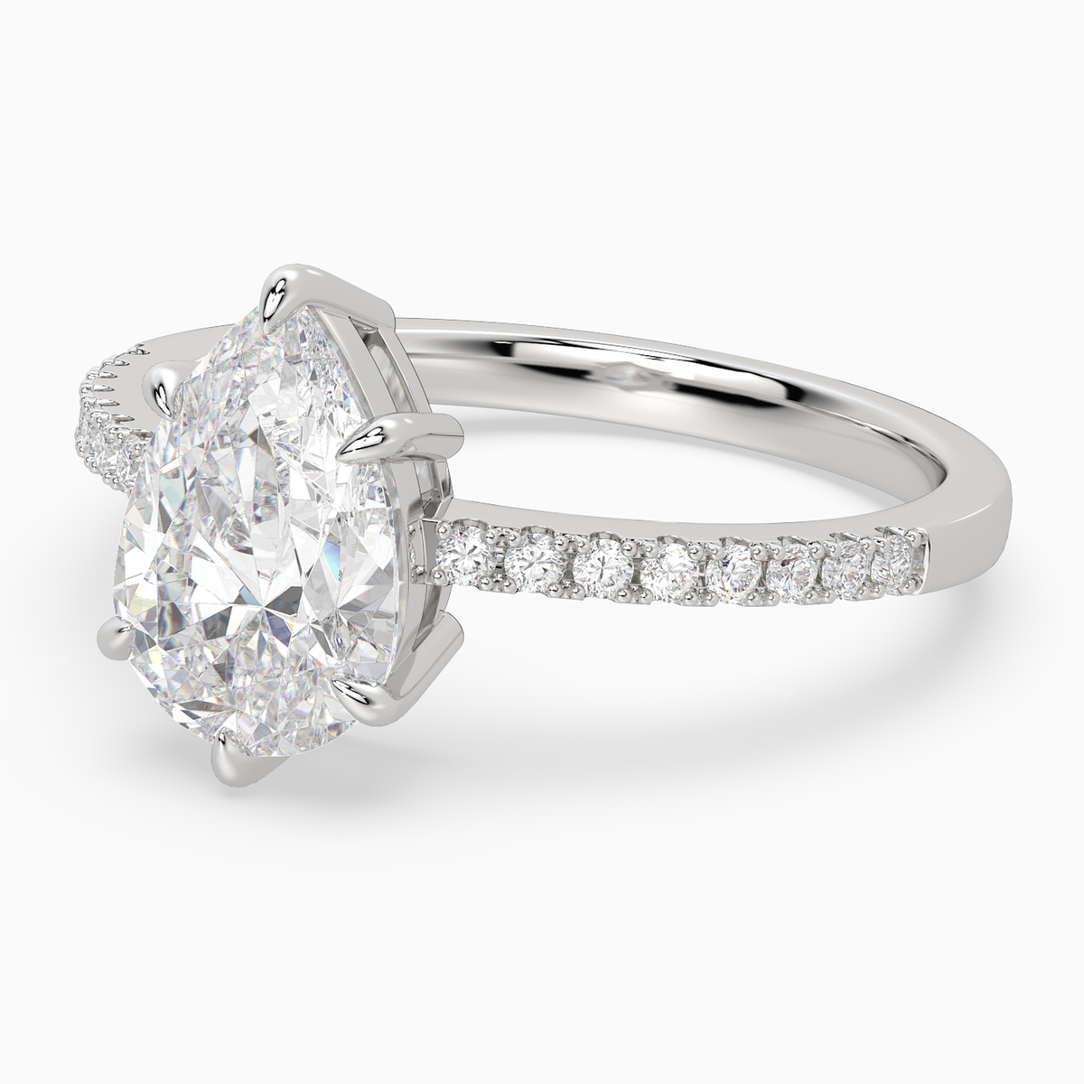 Pear Classic Basket Pavé Solitaire in Platinum top angle