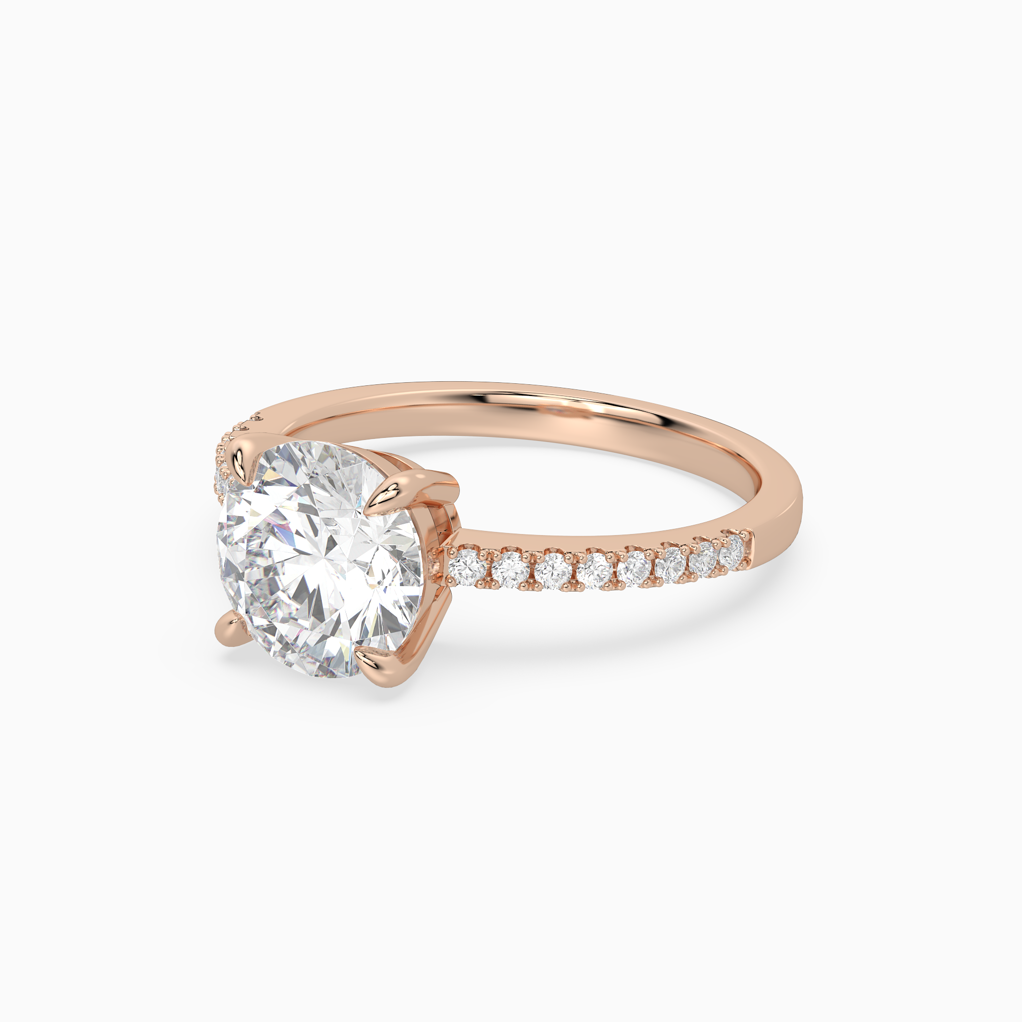 Round Classic Basket Pavé Solitaire in 14K Rose Gold top angle