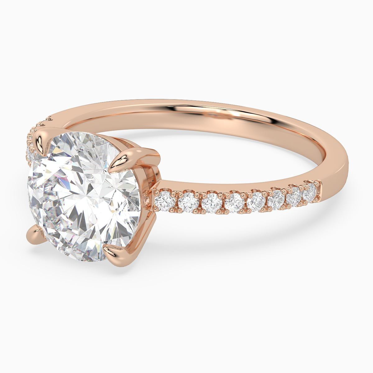Round Classic Basket Pavé Solitaire in 14K Rose Gold top angle