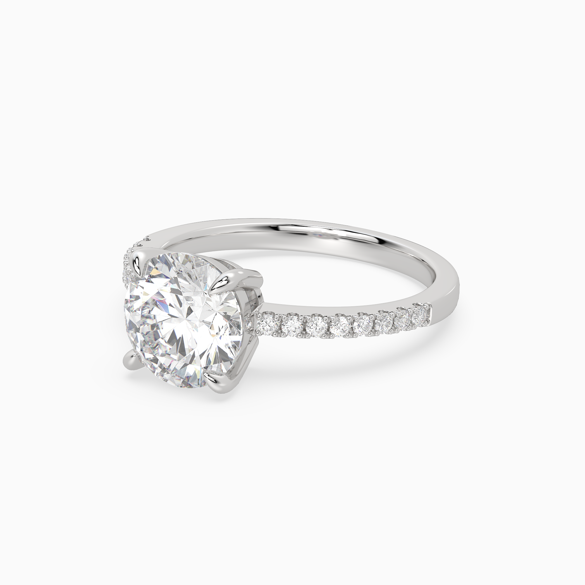 Round Classic Basket Pavé Solitaire in 18K White Gold top angle