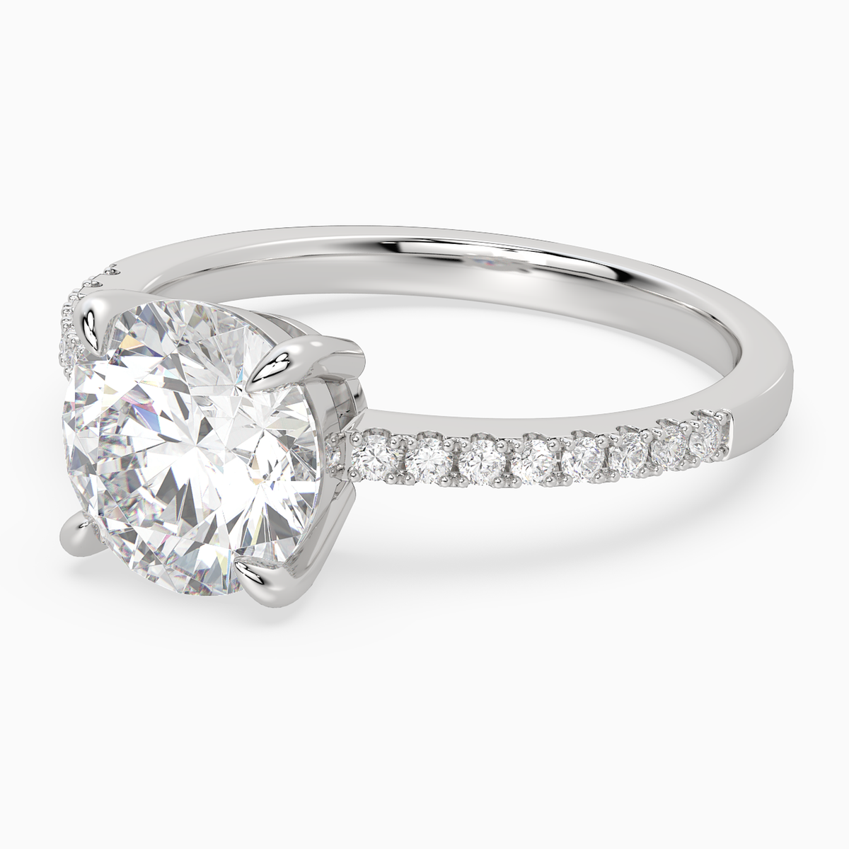 Round Classic Basket Pavé Solitaire in 18K White Gold top angle