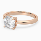Cushion Classic Basket Plain Solitaire in 14K Rose Gold top angle