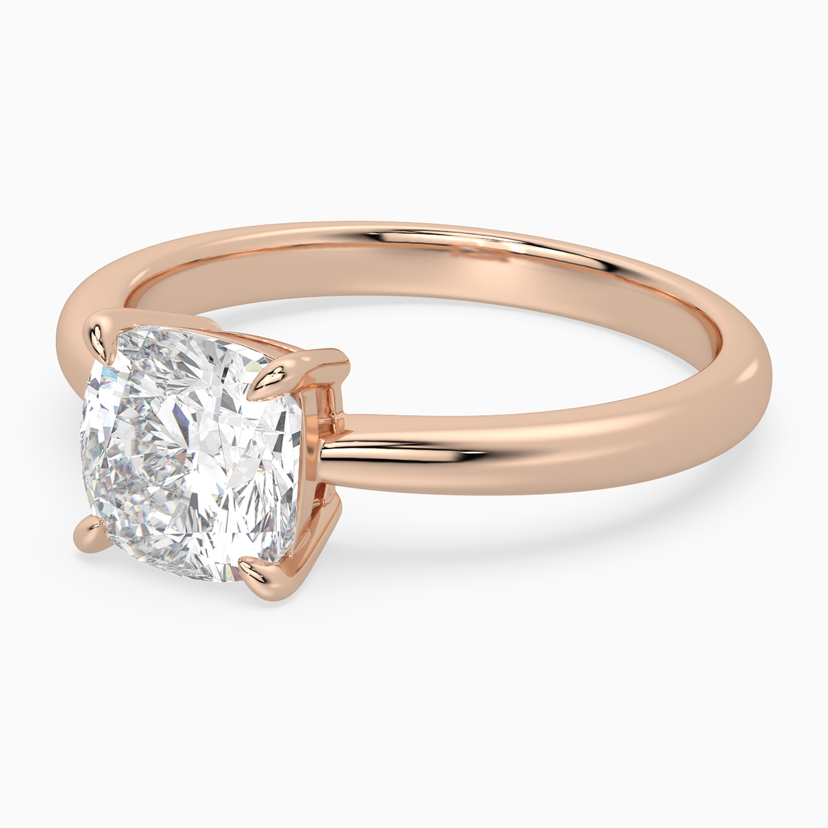 Cushion Classic Basket Plain Solitaire in 14K Rose Gold top angle