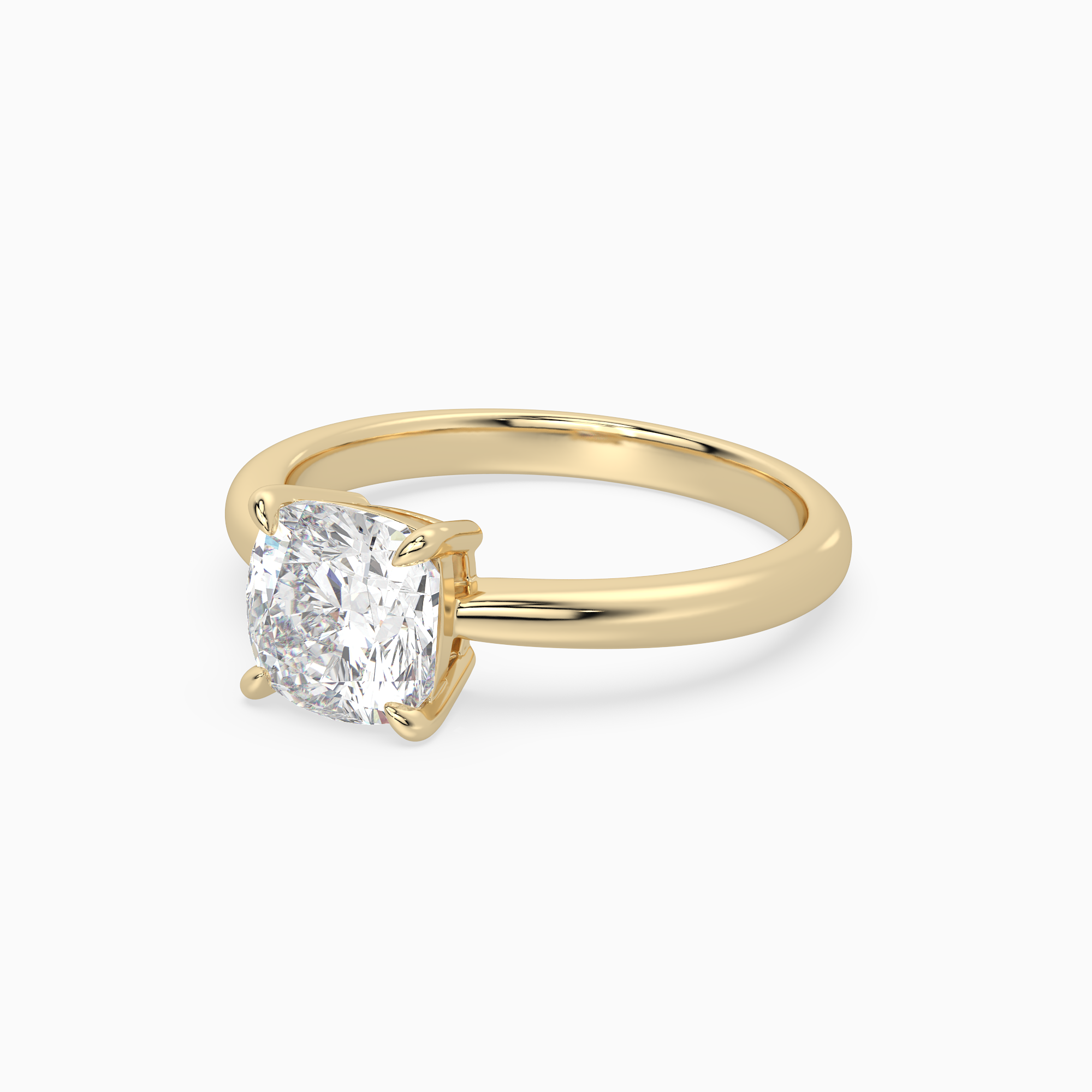 Cushion Classic Basket Plain Solitaire in 14K Yellow Gold top angle