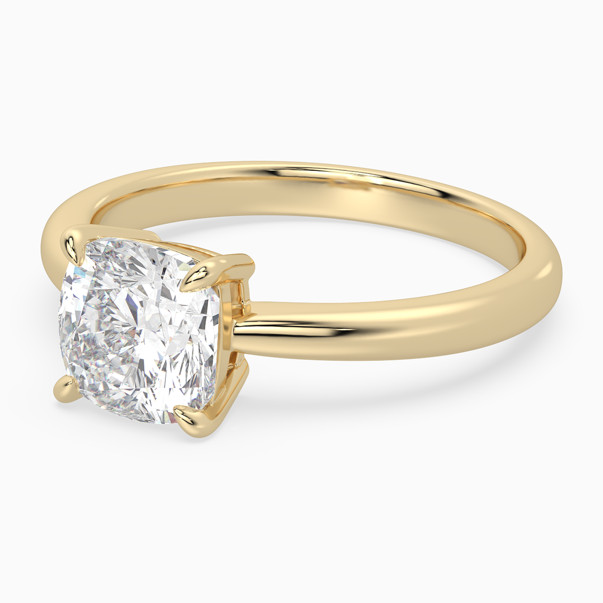 Cushion Classic Basket Plain Solitaire in 14K Yellow Gold top angle