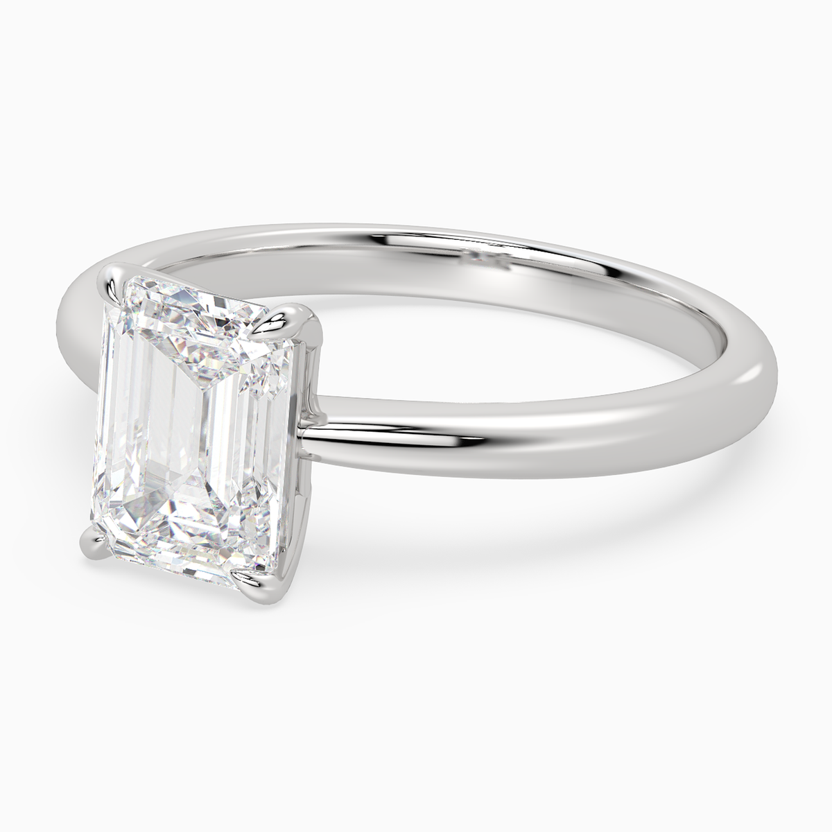 Emerald Classic Basket Plain Solitaire in 18K White Gold top angle