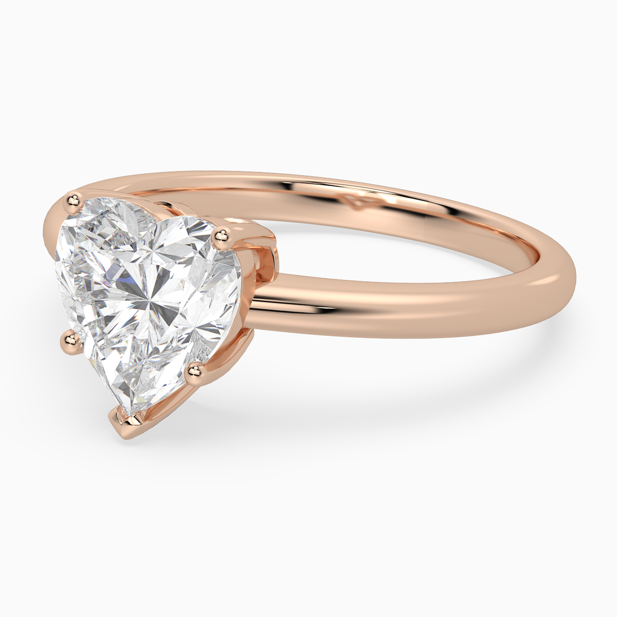 Heart Classic Basket Plain Solitaire in 14K Rose Gold top angle