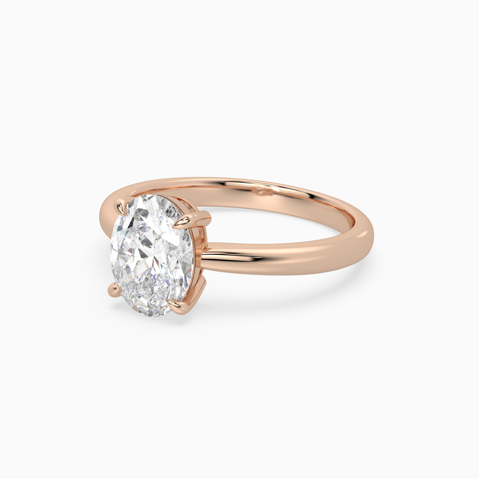 Oval Classic Basket Plain Solitaire in 14K Rose Gold top angle
