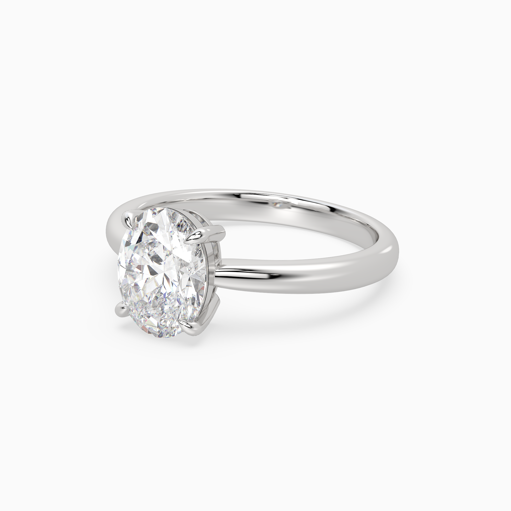 Oval Classic Basket Plain Solitaire in 14K White Gold top angle