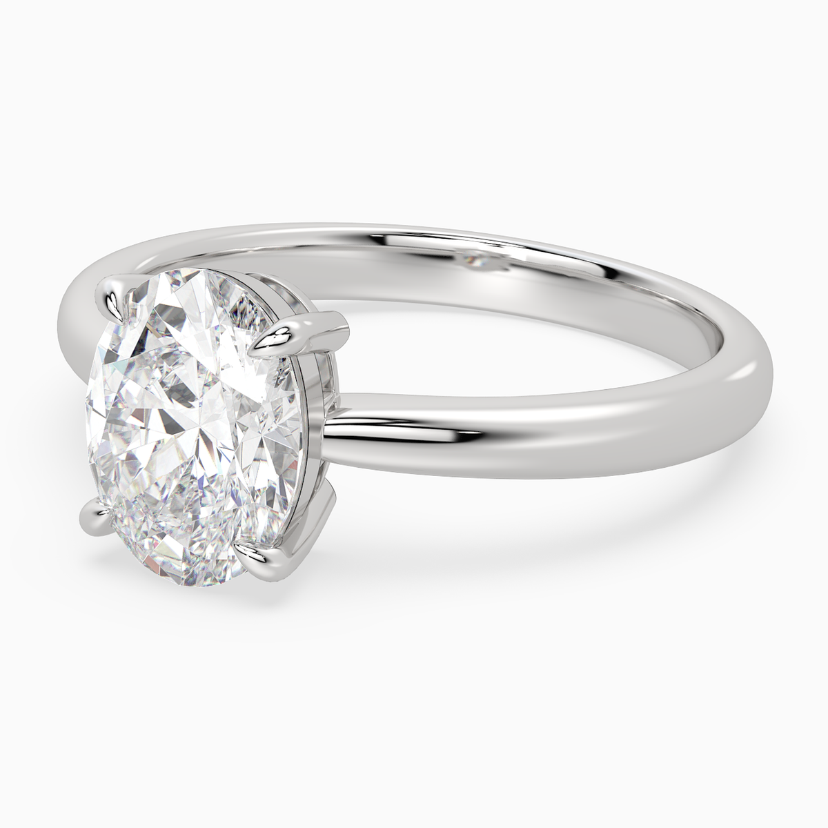 Oval Classic Basket Plain Solitaire in 14K White Gold top angle